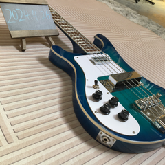 4-string Blue Body Maple Neck 4003 Electric Bass Guitar Left-handed White Pickguard Chrome Hardware
