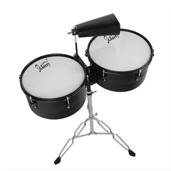 Neues schwarzes 13"-14"-Timbales-Schlagzeug-Set mit Ständer und Kuhglocke