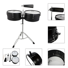 Neues schwarzes 13"-14"-Timbales-Schlagzeug-Set mit Ständer und Kuhglocke