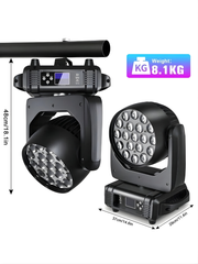 SEBRUANC 200W Moving Head Bühnenscheinwerfer mit 19 RGBW 4-in-1 LEDs, einstellbarem Fokus und DMX512-Soundsteuerung. Ideal für Zuhause, Karneval, Partys, Musikshows, Hochzeiten, Clubs, Bars und Discos.