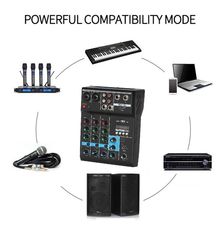 Professional Mini Music Sound Audio DJ Mixer/USB 4 Channels DJ Console Audio Mixer Professional Sound System Dj Mixer