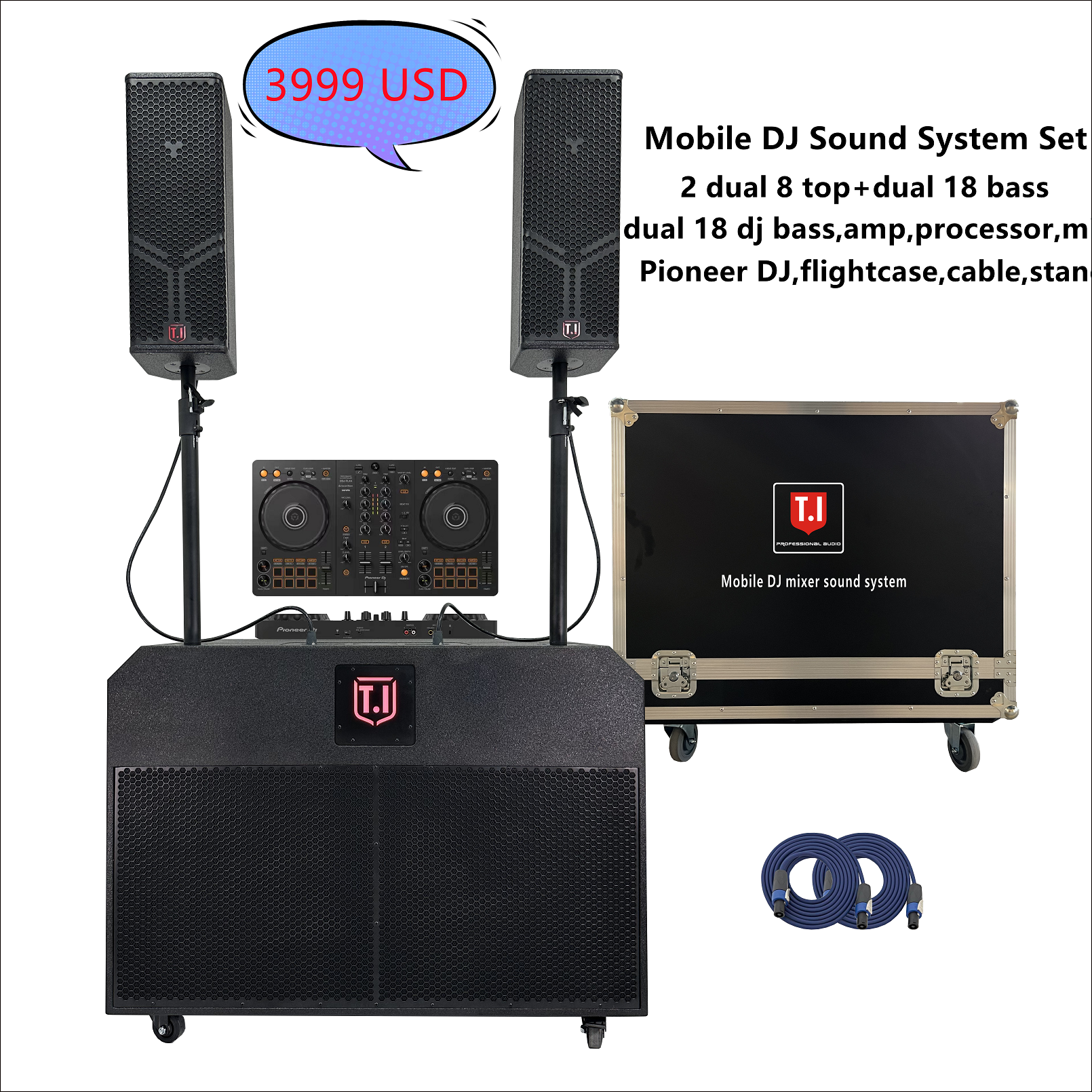 2023 Hot DJ Model Fully Equipped DJ Set 2 DJ208 Speakers 1 DJ28S Bass Amp Processor Wired Mic Cable Stand All-in-One Amplified