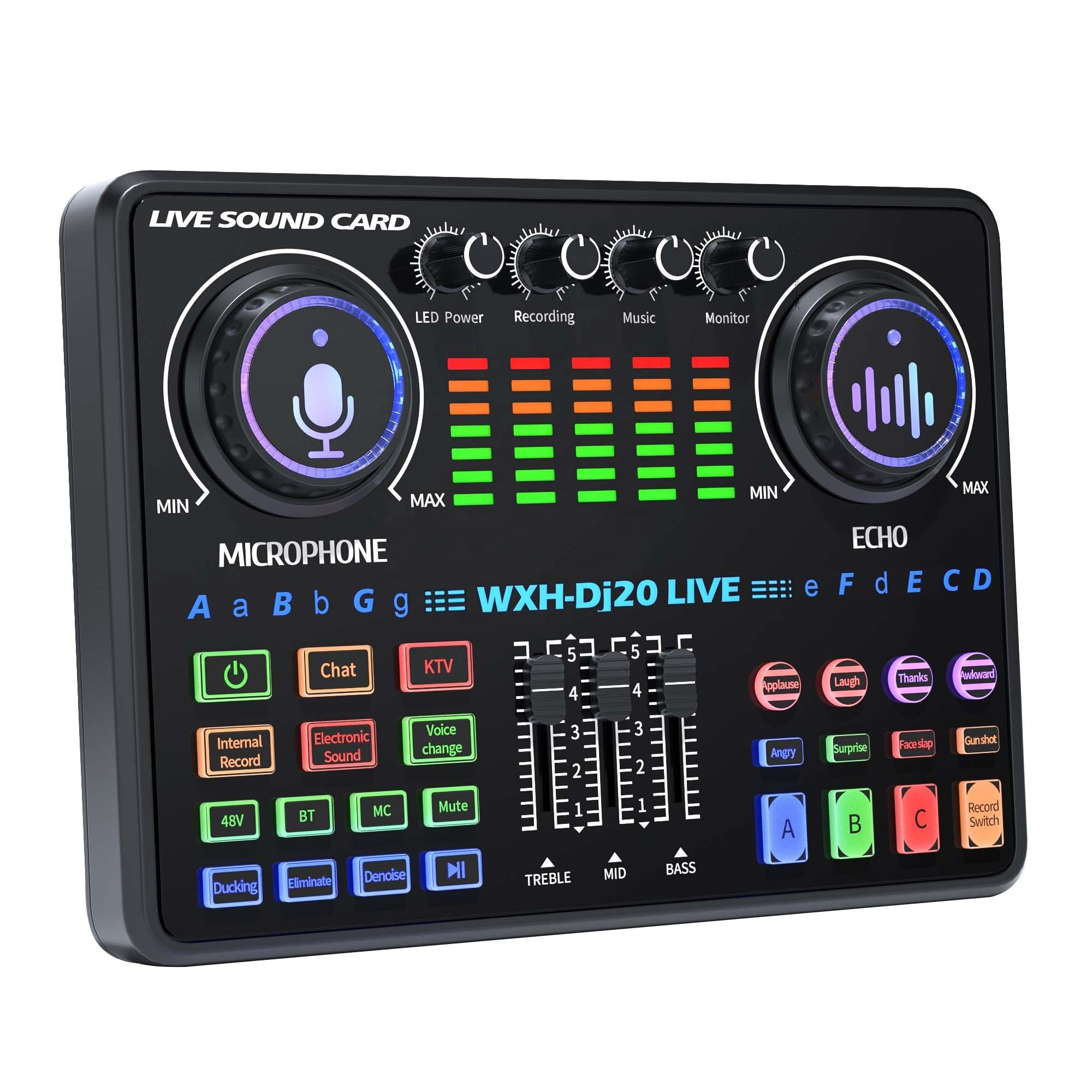 Professional Live Sound Card Audio Mixer 48V Capacitive Microphone Full Set DJ20 Phone Live Streaming Karaoke Sound Card
