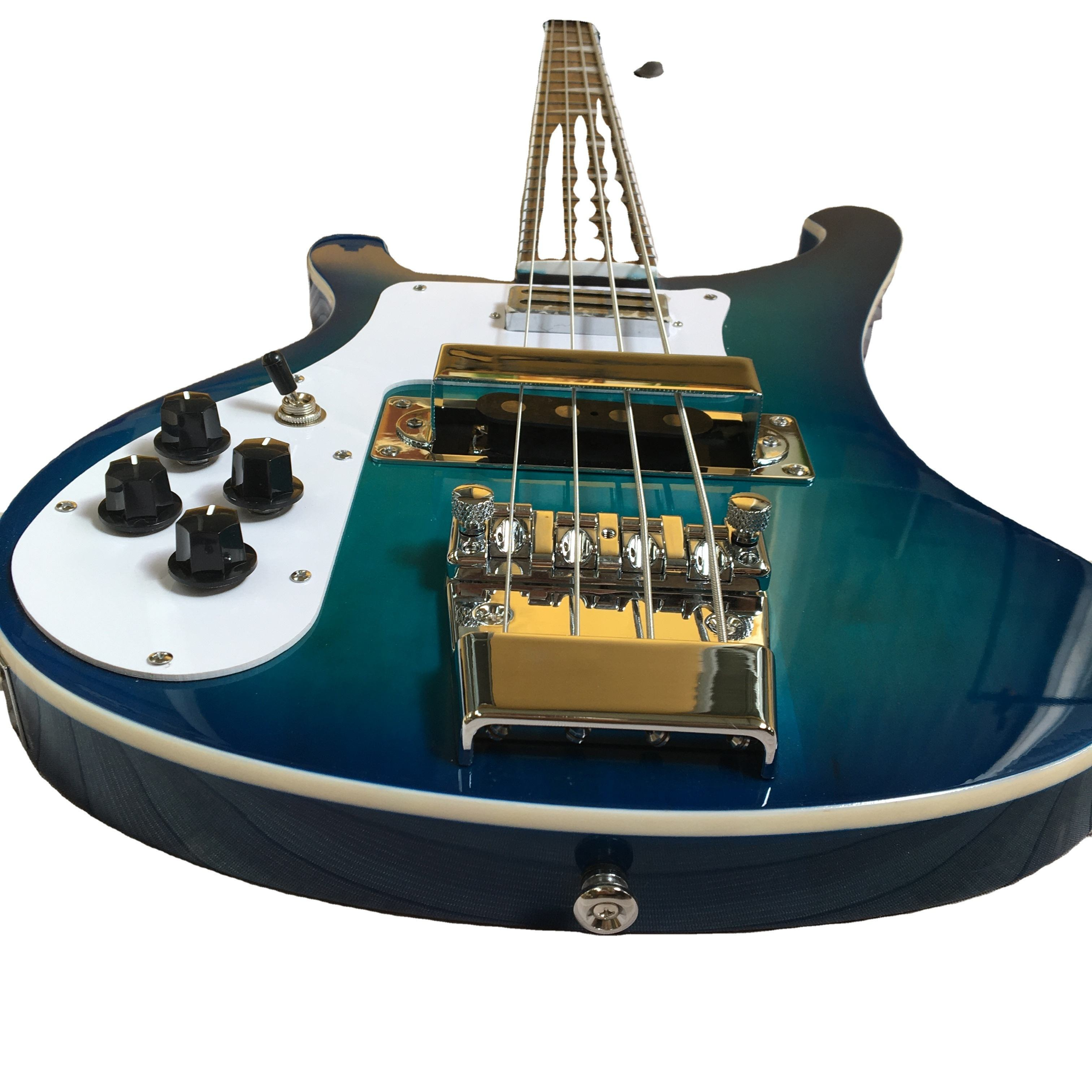 4-string Blue Body Maple Neck 4003 Electric Bass Guitar Left-handed White Pickguard Chrome Hardware