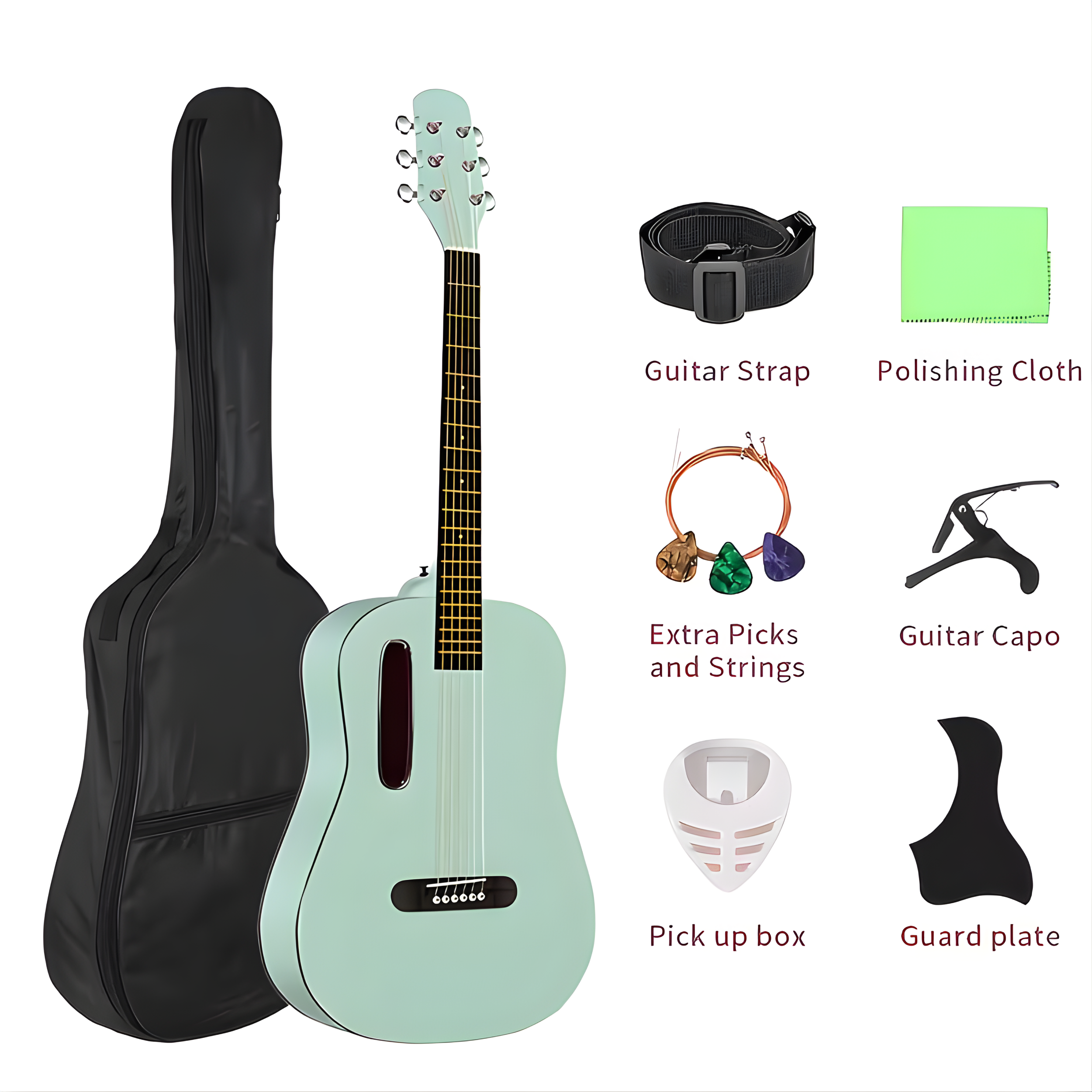 Folk-Gitarre mit Rucksack und Zubehörset