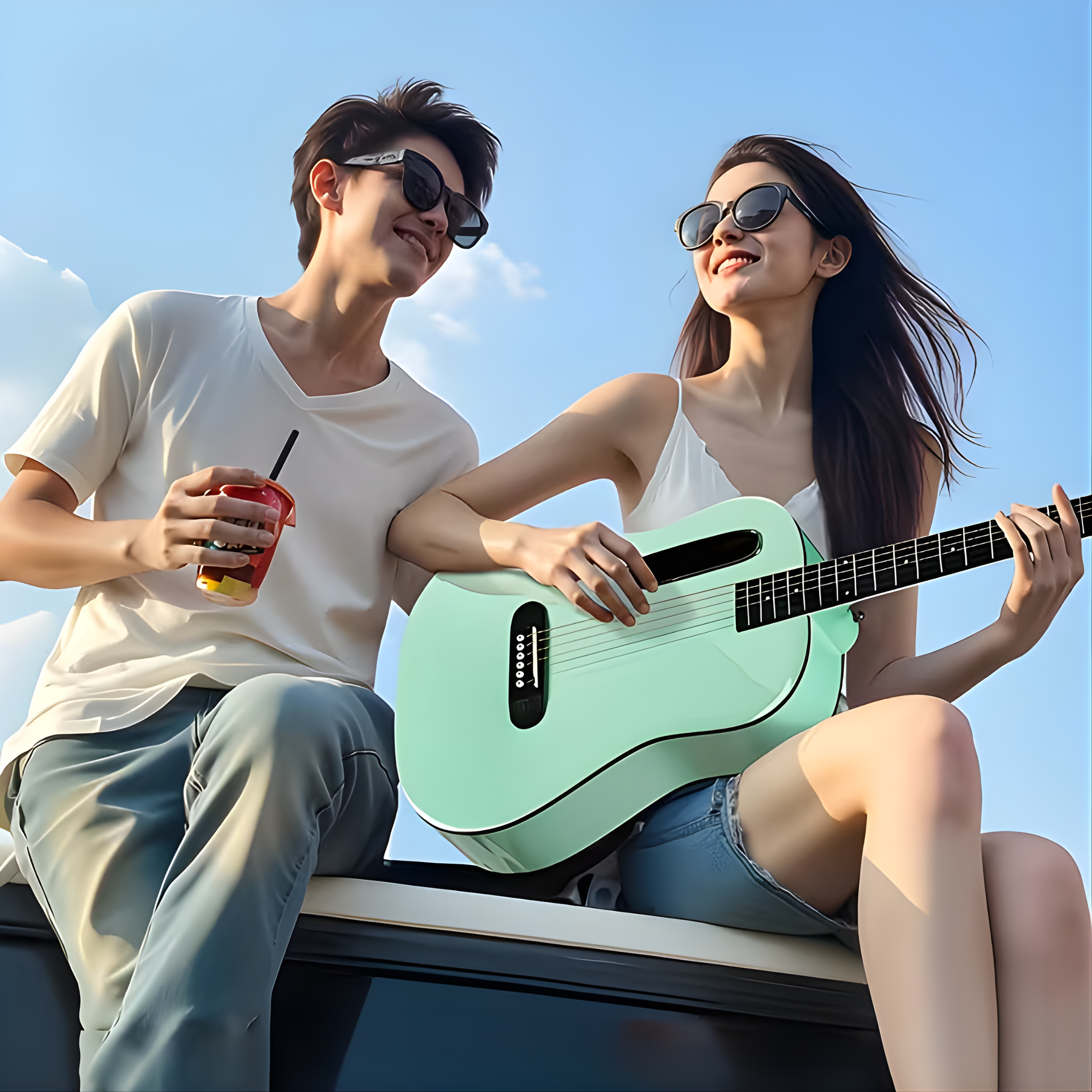 Folk-Gitarre mit Rucksack und Zubehörset