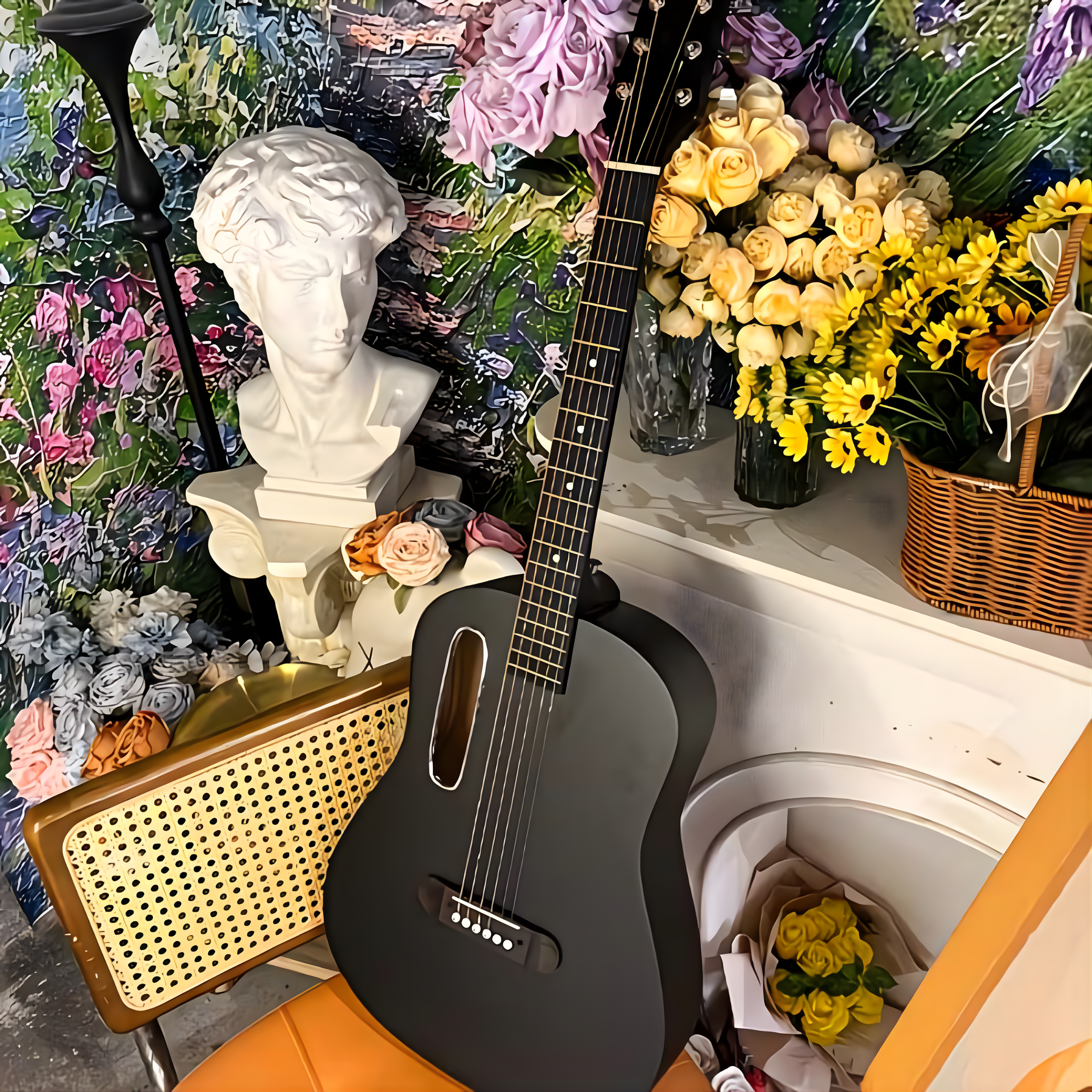 Folk-Gitarre mit Rucksack und Zubehörset