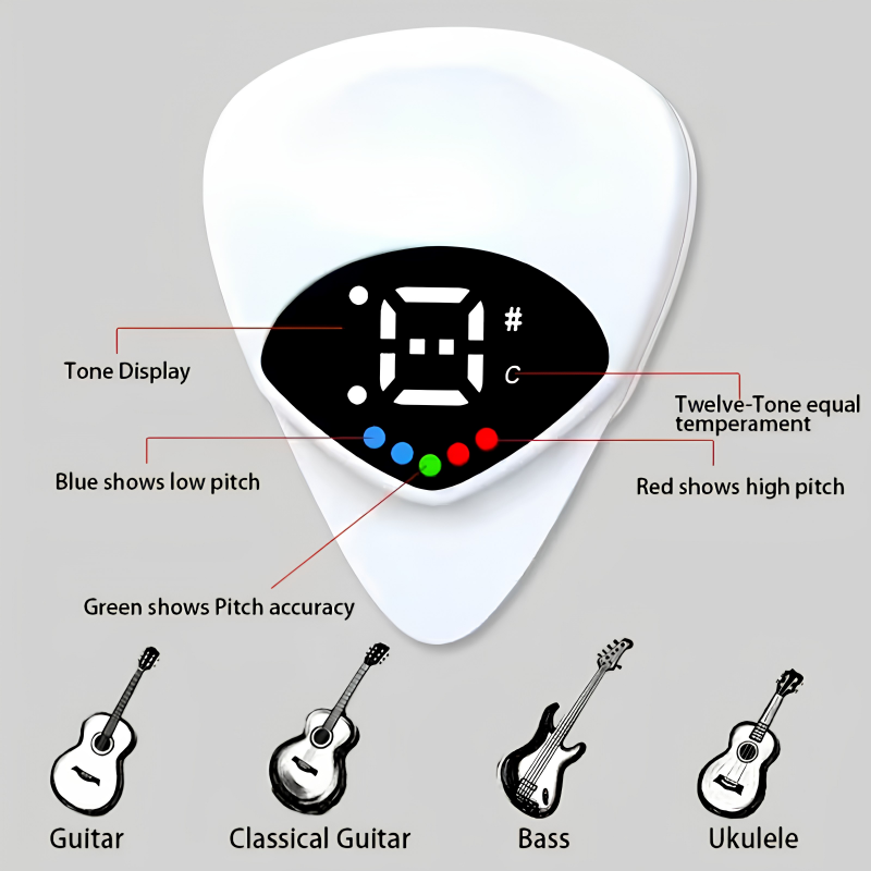 Portable Pick Tuner, Folk Guitar Tuner and Ukulele