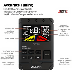 Aroma Guitar Tuner, Rechargeable Battery,
