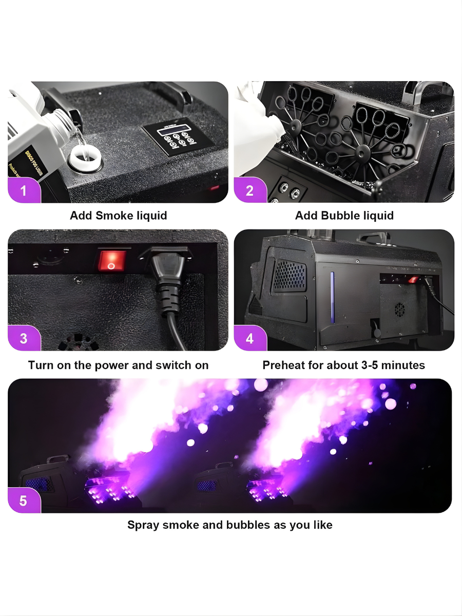 U'King 1500W Nebel- und Seifenblasenmaschine, Rauch und Seifenblasen, 18 RGB-LEDs