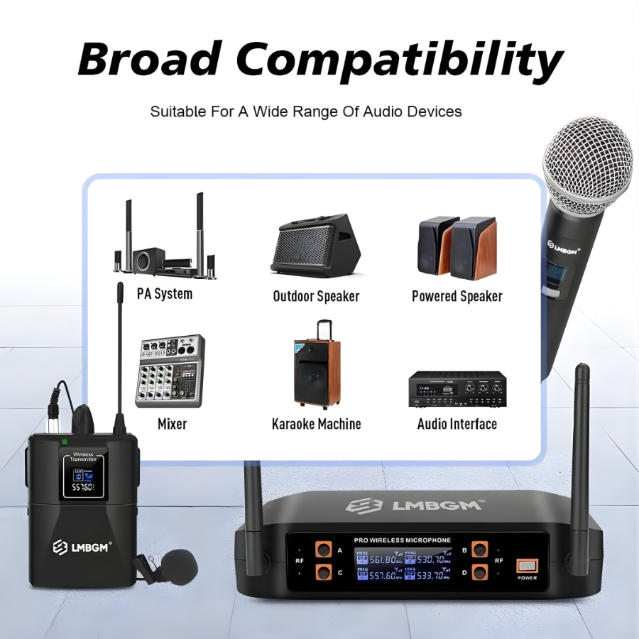 LMBGM Wireless Microphone System With 2 Handheld Microphones