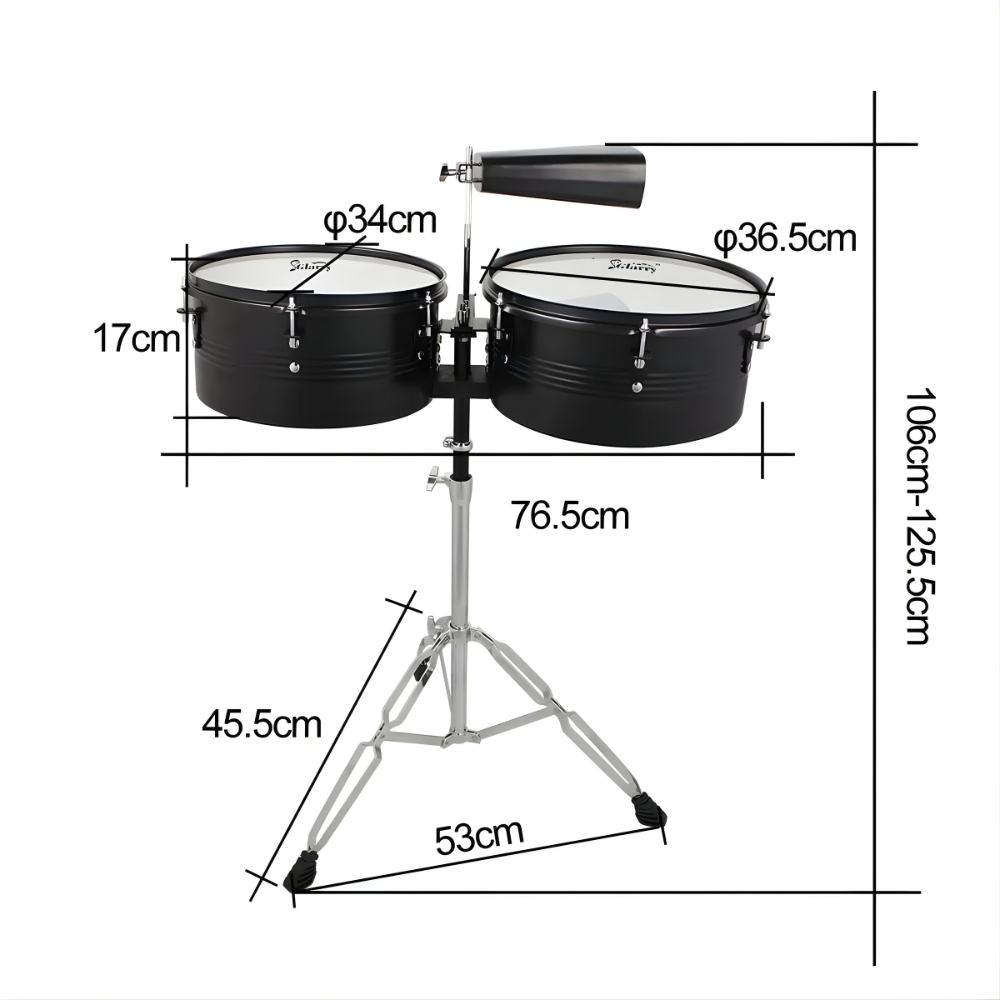 Neues schwarzes 13"-14"-Timbales-Schlagzeug-Set mit Ständer und Kuhglocke 