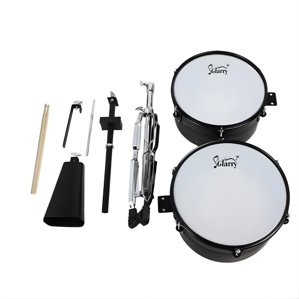 Neues schwarzes 13"-14"-Timbales-Schlagzeug-Set mit Ständer und Kuhglocke 
