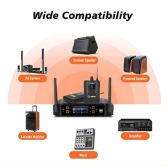 LMBGM Wireless Microphone System Pro 4 Channel 4 Lavalier Bodypacks With 4 Lapel Mic
